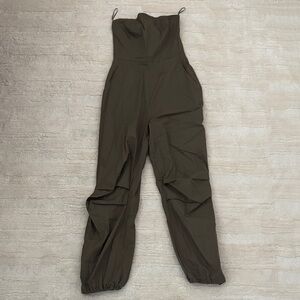 Anthropologie Olive Green Strapless Jumpsuit